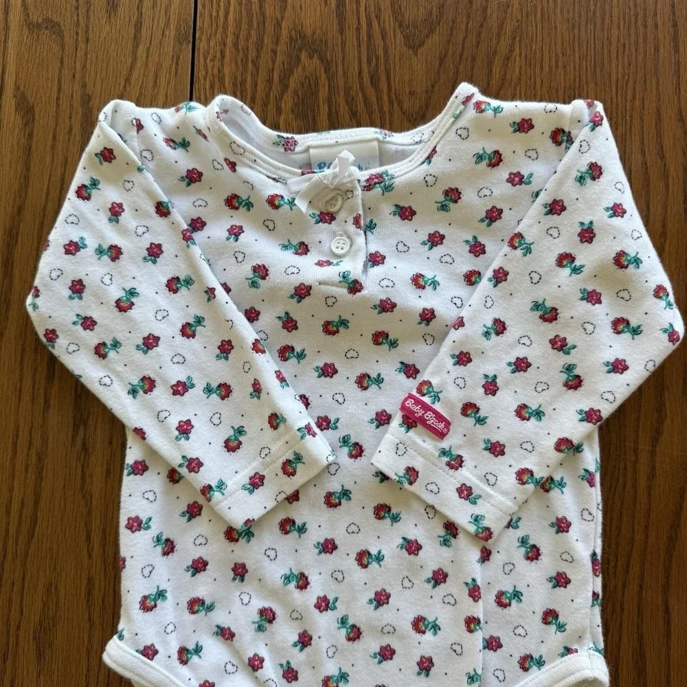 Vtg One Piece Body Suit Set Of‎ 2 Baby Girl 12 Months Pink Cotton Oshkosh Floral
